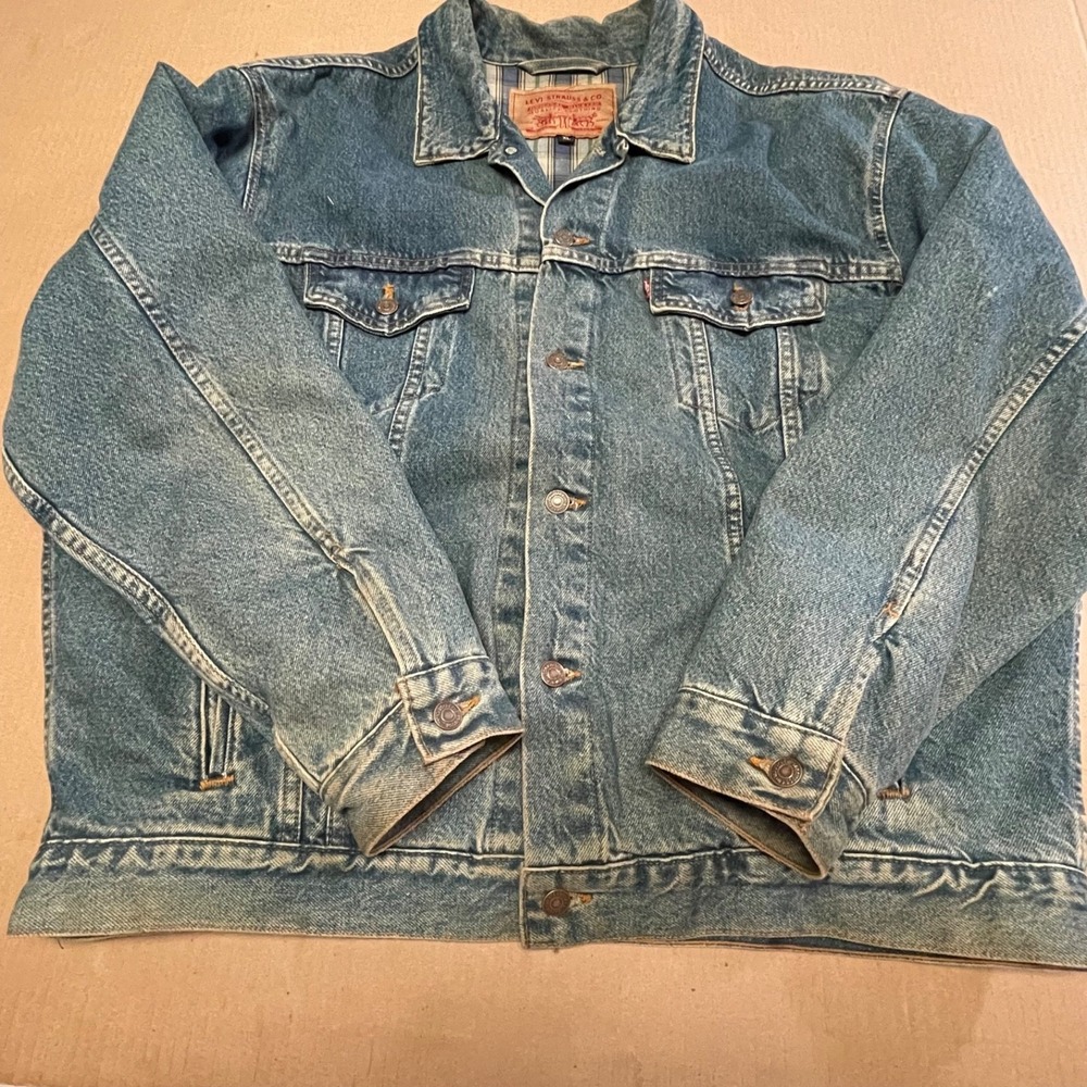 Vintage 90s Levi's 70699-0289 Plaid Flannel Lined Denim Trucker Jacket Mens XL